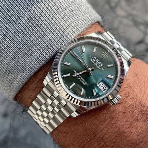 rolex datejust silver green dial